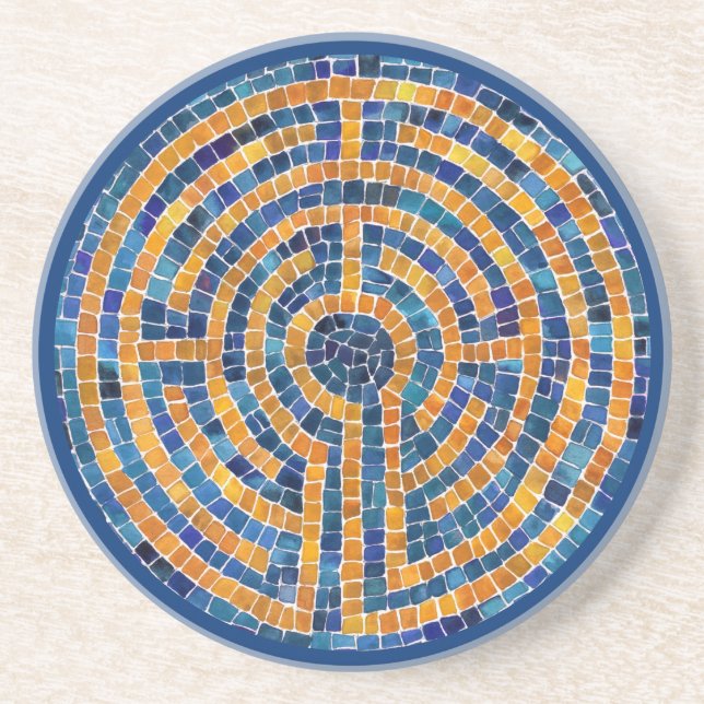 LABYRINTH IV Sandstone Coaster - Blue (Front)