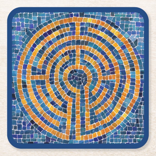 LABYRINTH IV Square Paper Coasters - Blue (Front)
