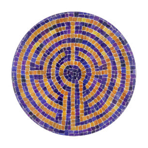 LABYRINTH MOSAIC 12" Round Glass Cutting Board 
