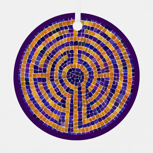 LABYRINTH MOSAIC Metal Circle Ornament (Front)