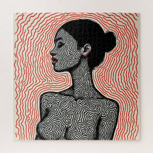 Labyrinth of Her Awakening – A Minimalist Portrait Jigsaw Puzzle