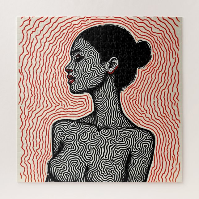 Labyrinth of Her Awakening – A Minimalist Portrait Jigsaw Puzzle (Vertical)