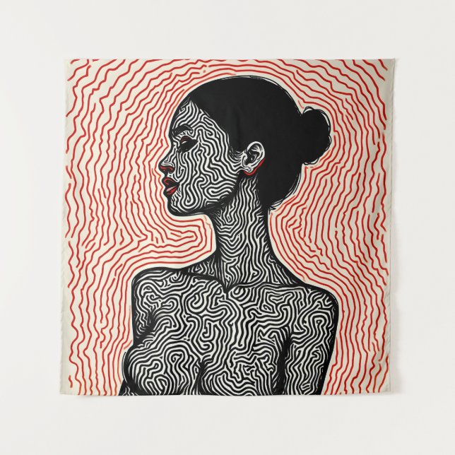 Labyrinth of Her Awakening – A Minimalist Portrait Tapestry (Front)