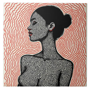 Labyrinth of Her Awakening – A Minimalist Portrait Tile