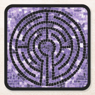 LABYRINTH VI Square Paper Coasters - Black