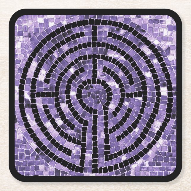 LABYRINTH VI Square Paper Coasters - Black (Front)