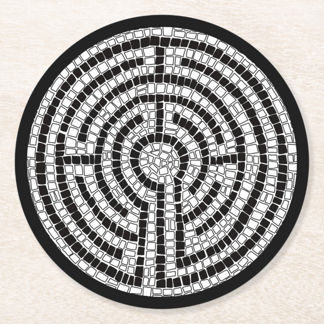 LABYRINTH VII Round Paper Coasters - Black (Front)