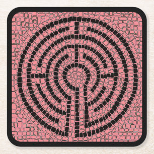 LABYRINTH XVI Square Paper Coasters / Black