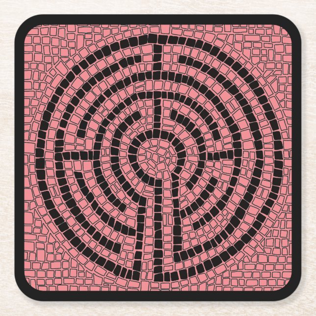 LABYRINTH XVI Square Paper Coasters / Black (Front)