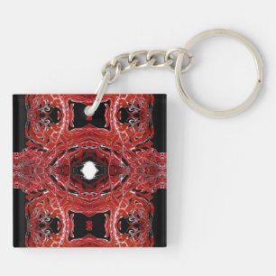 Labyrinthine Abstract Red Black White Fluid Art Keychain