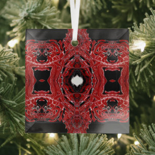 Labyrinthine Red Abstract Acrylic Fluid Art Glass Ornament