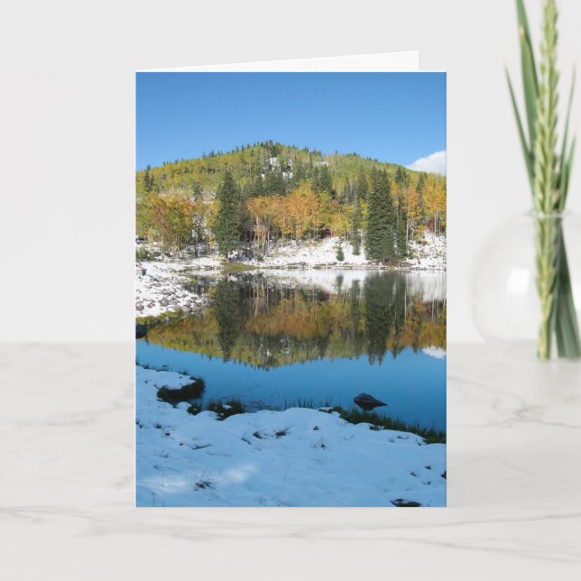 Lac avec carte de voeux photo blanche neige (Devant)