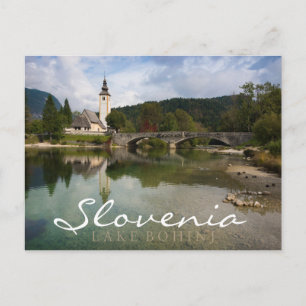 Lac Bohinj avec église, Slovénie double carte text