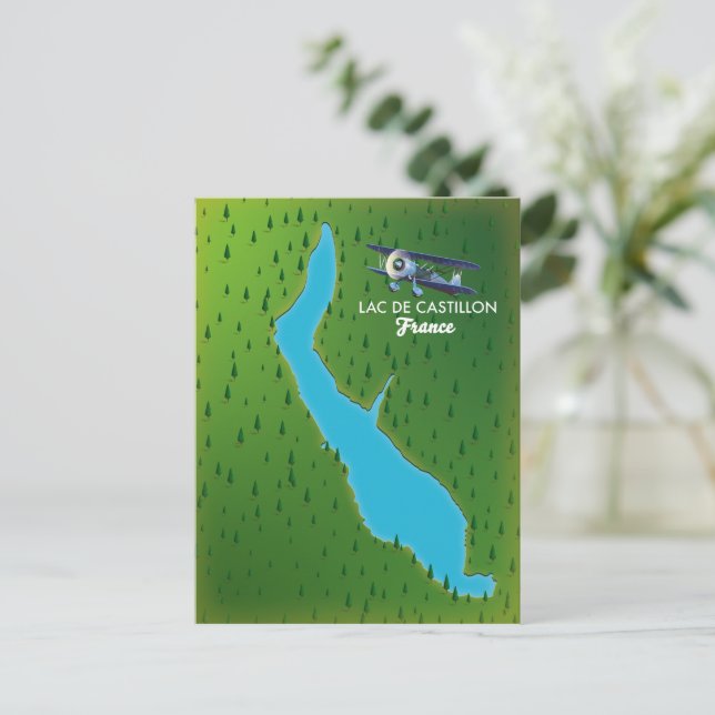 Lac de Castillon France map Postcard (Standing Front)