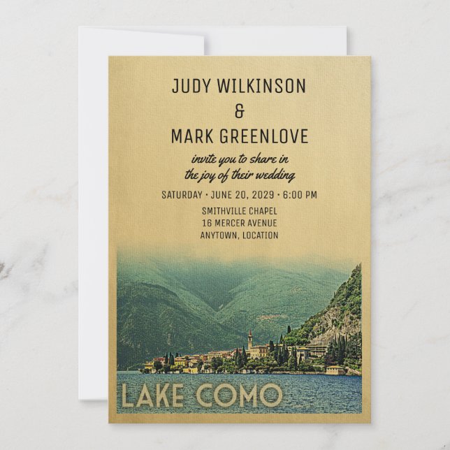 Lac de Côme Faire-part de mariage Menaggio Italie (Devant)