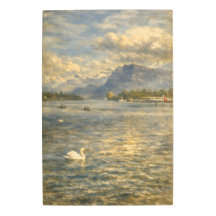 Lac Lucerne Suisse Cygne & Alpes Métal Art