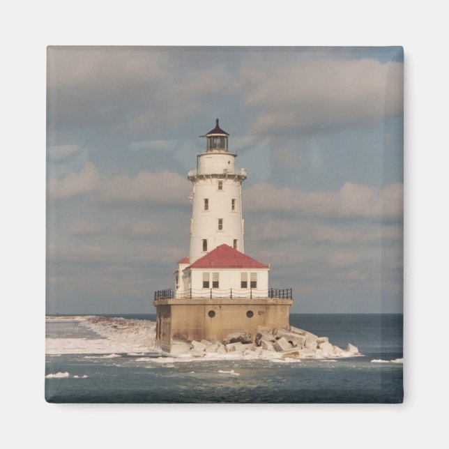 Lac Michigan Lighthouse Magnet Carré (Devant)