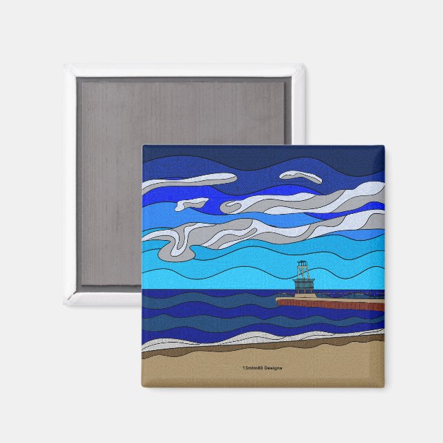 Lac Michigan - Magnet (carré) (Recto/Verso)