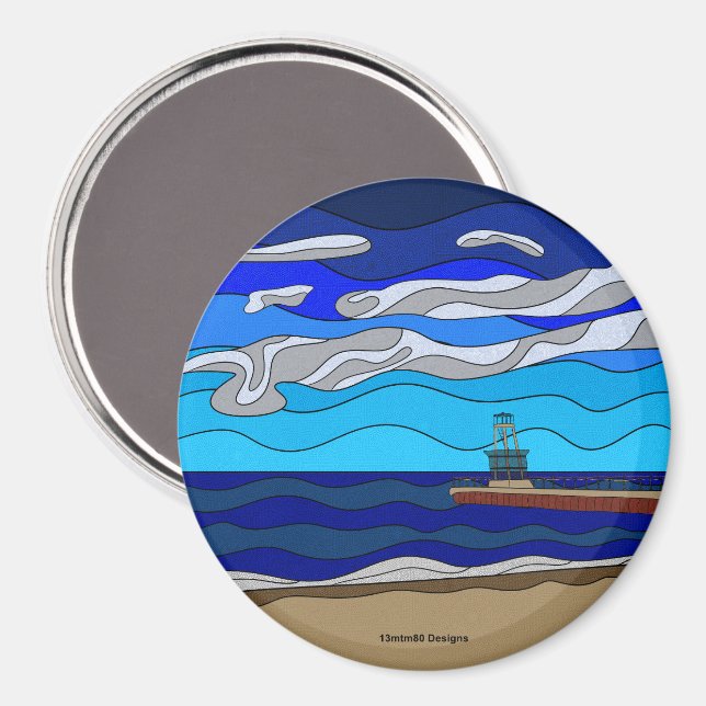 Lac Michigan - Magnet (cercle) (Recto/Verso)