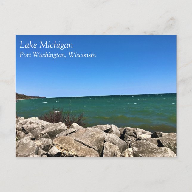 Lac Michigan, Port Washington, carte postale WI (Devant)