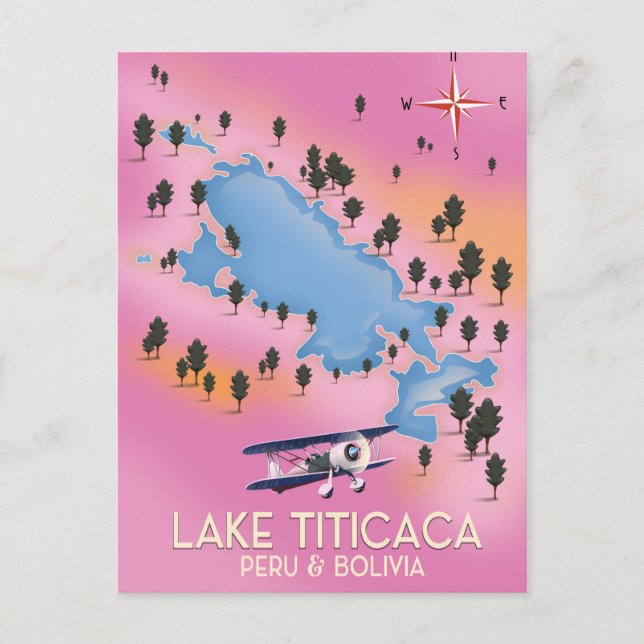 Lac Titicaca, Pérou, Bolivie carte du lac art voya (Devant)