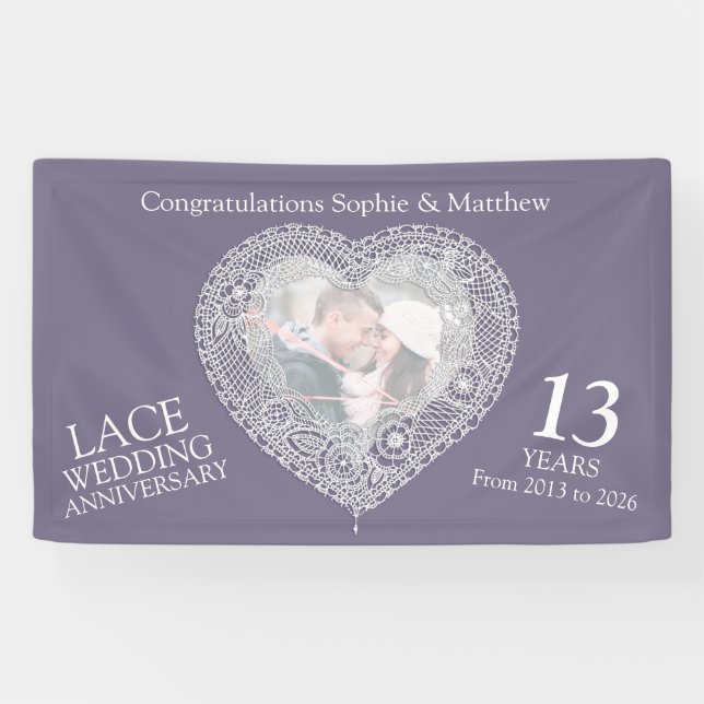 Lace 13th anniversary photo heart banner (Horizontal)