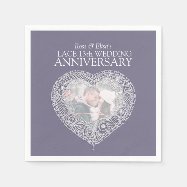 Lace 13th wedding anniversary heart photo napkin (Front)