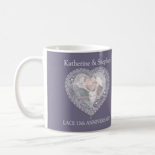 Lace 13th wedding anniversary photo mug (Left)