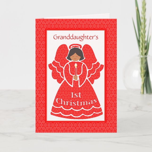 Lace 1st Christmas Ethnic Angel for Granddaughter Holiday Card (Front)