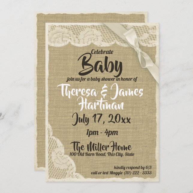 Lace and Burlap Baby Shower Invitation (Front/Back)