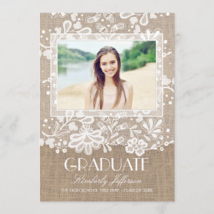 Lace and Burlap Elegant Photo Graduation Party Invitation