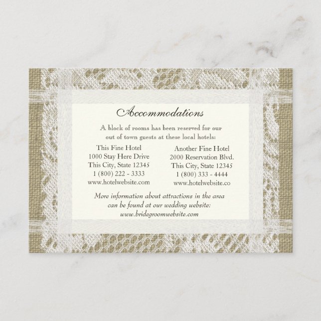 Lace and Burlap Look Directions Insert (Front)