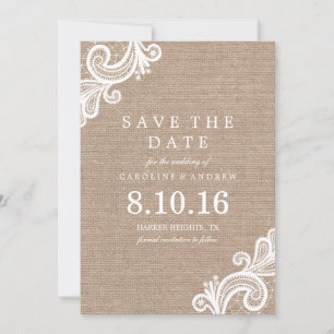 Lace and Burlap Wedding Save the Date Announcement