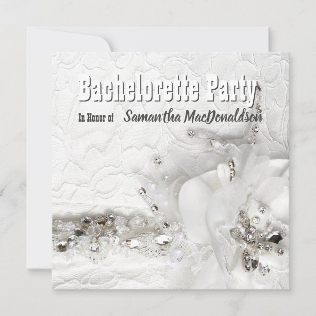 Lace and diamante dress bachelorette party invitation (Front)