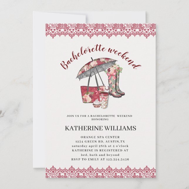 lace and floral Bachelorette weekend Invitation (Front)