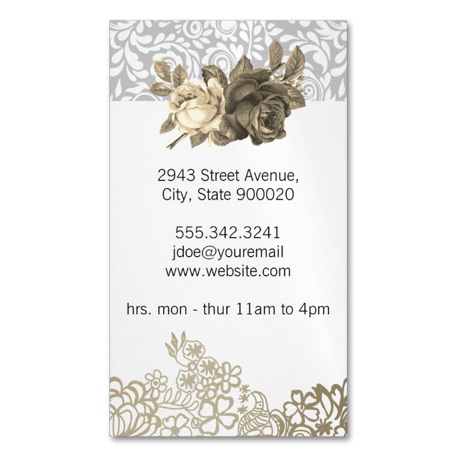Lace and Floral Hair Stylist Magnetic Business Card (Front Vertical)