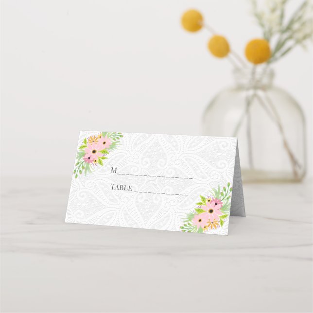 Lace And Flowers Place Card (Front)