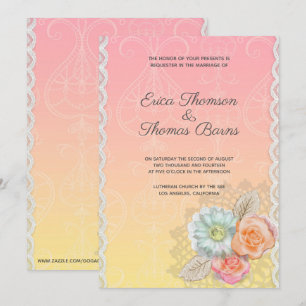 Lace And Flowers Wedding Invitation