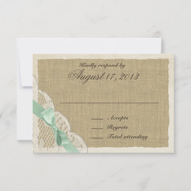 Lace and Mint Green Bow Country Response Card (Front)