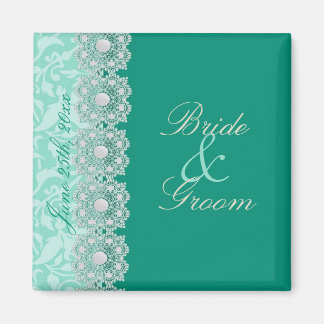 Lace and Pearls Aquamarine Save the Date Magnet