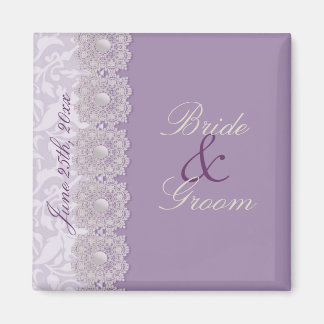 Lace and Pearls Lavender Save the Date Magnet