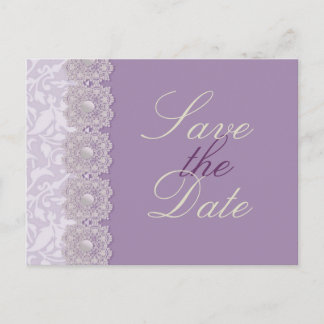 Lace and Pearls Lavender Save the Date Postcard