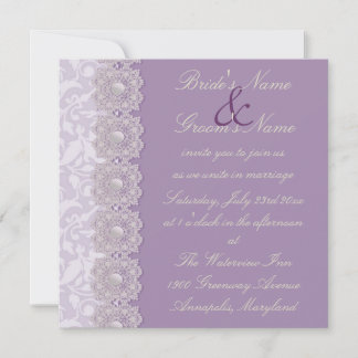 Lace and Pearls Lavender Wedding Invitation