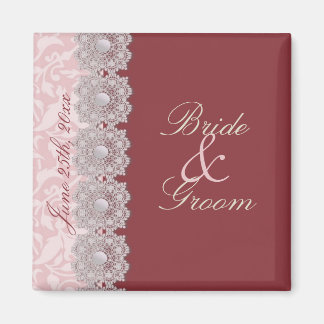 Lace and Pearls Raspberry Save the Date Magnet