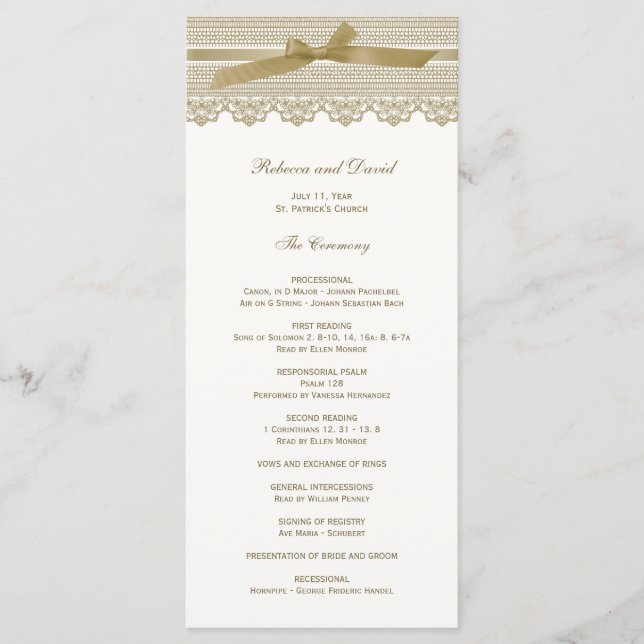 Lace and Ribbon wedding programs (Front)