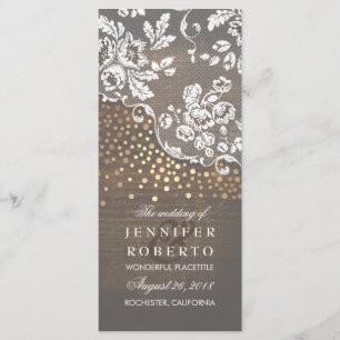 Lace and Wood Gold Confetti Rustic Wedding Program