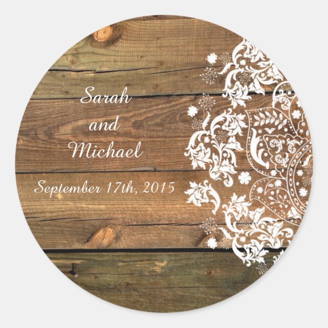 Lace and Wood Rustic Custom Envelope Sticker (Front)