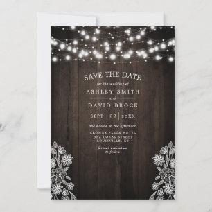 Lace And Wood String Lights Rustic Save The Date