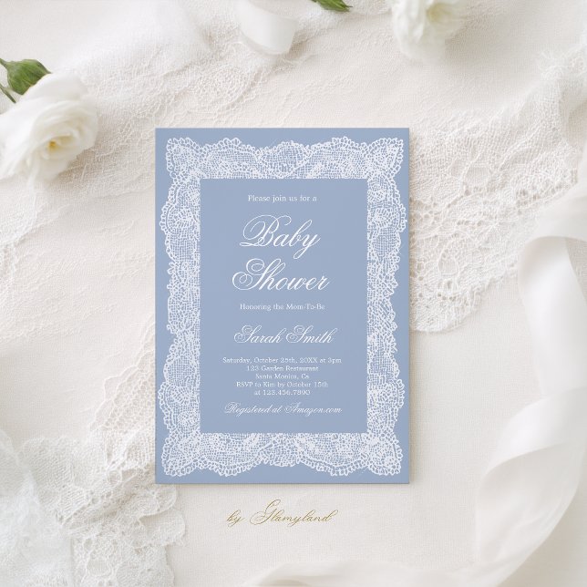 Lace Baby Shower Boy Invitation (Creator Uploaded)