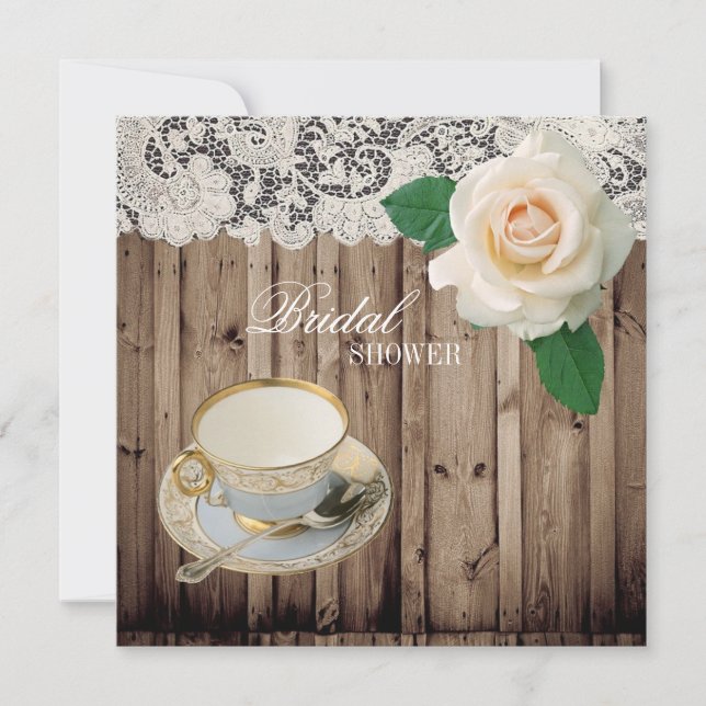 lace barn wood Bridal Shower Tea Party Invitation (Front)